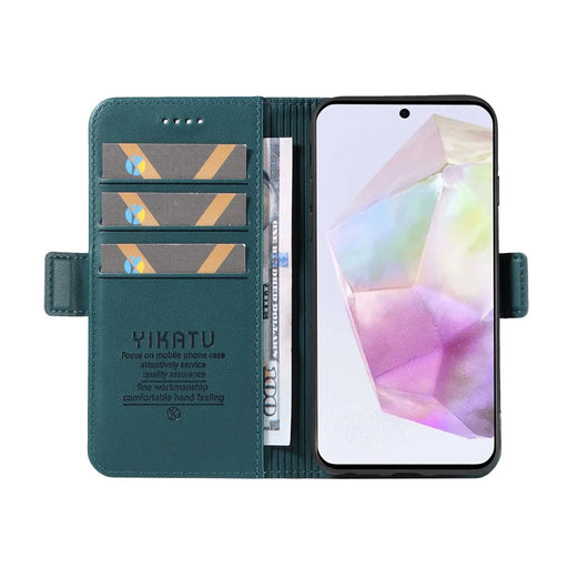 YIKATU For Samsung Galaxy A36 5G Wallet Phone Case  YK-003 Leather Stand Cover - Green - 2