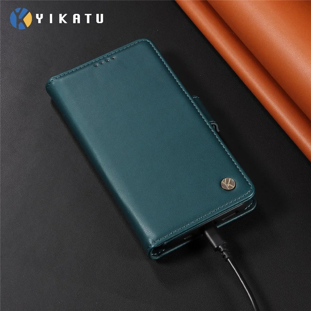 YIKATU For Samsung Galaxy A36 5G Wallet Phone Case  YK-003 Leather Stand Cover - Green - 5