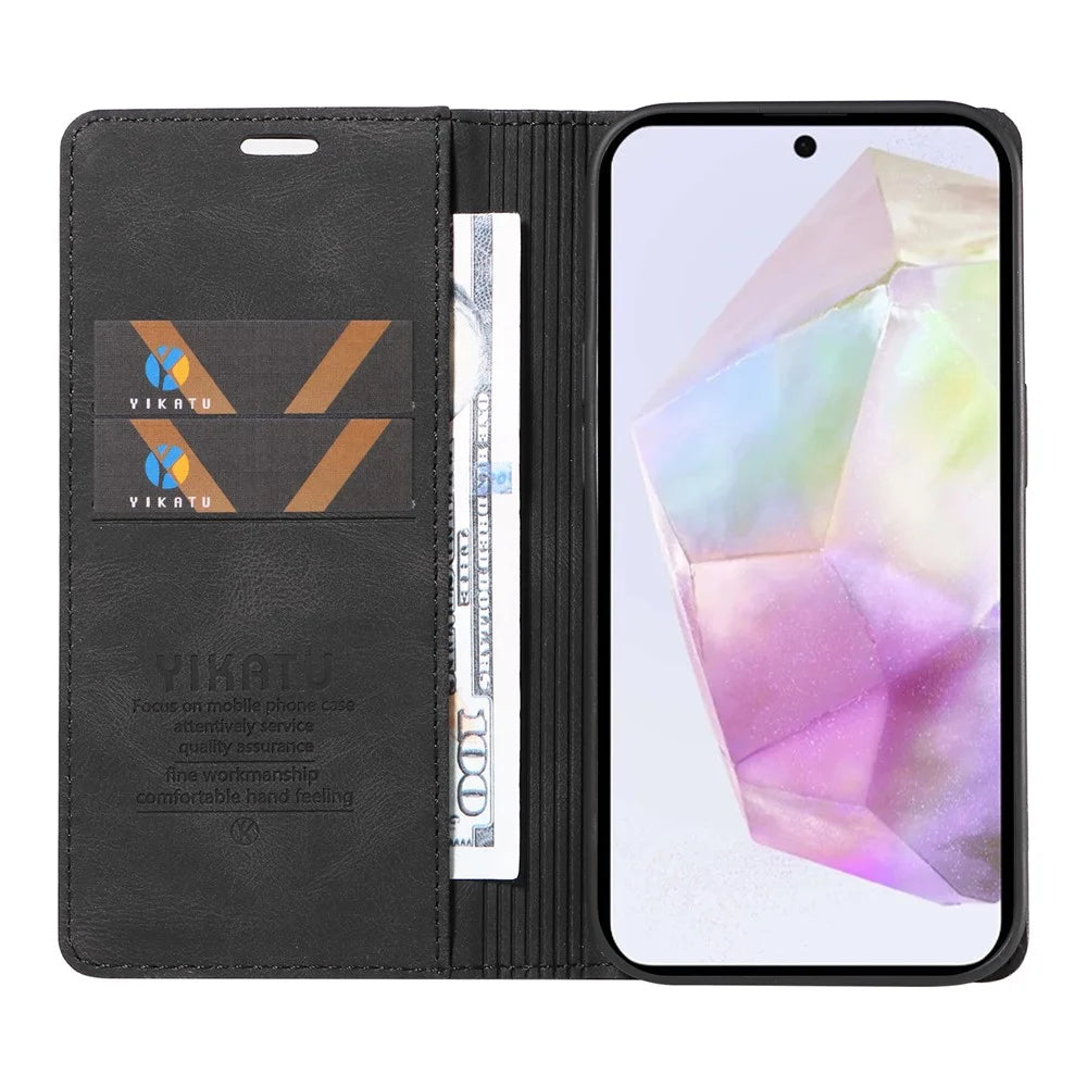 YIKATU For Samsung Galaxy A36 5G Leather Cover  YK-004 Skin-Touch Wallet Phone Cases - Black - 2