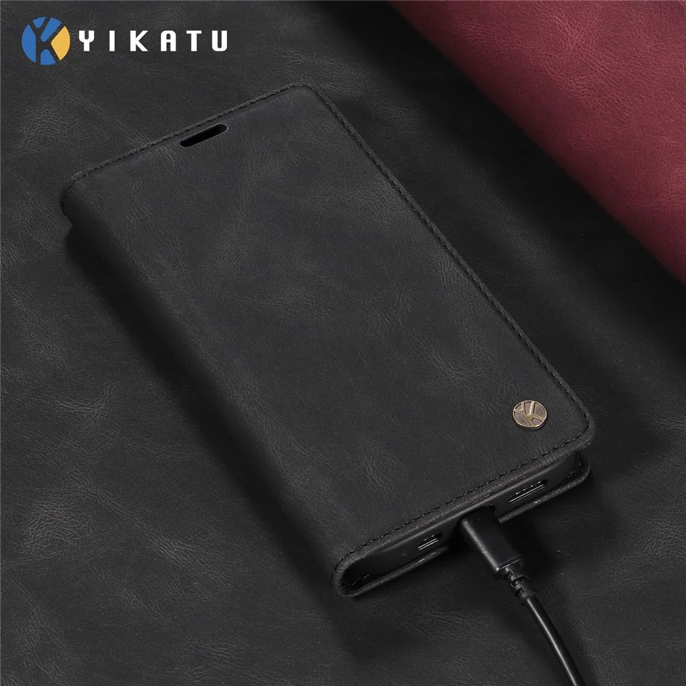 YIKATU For Samsung Galaxy A36 5G Leather Cover  YK-004 Skin-Touch Wallet Phone Cases - Black - 4