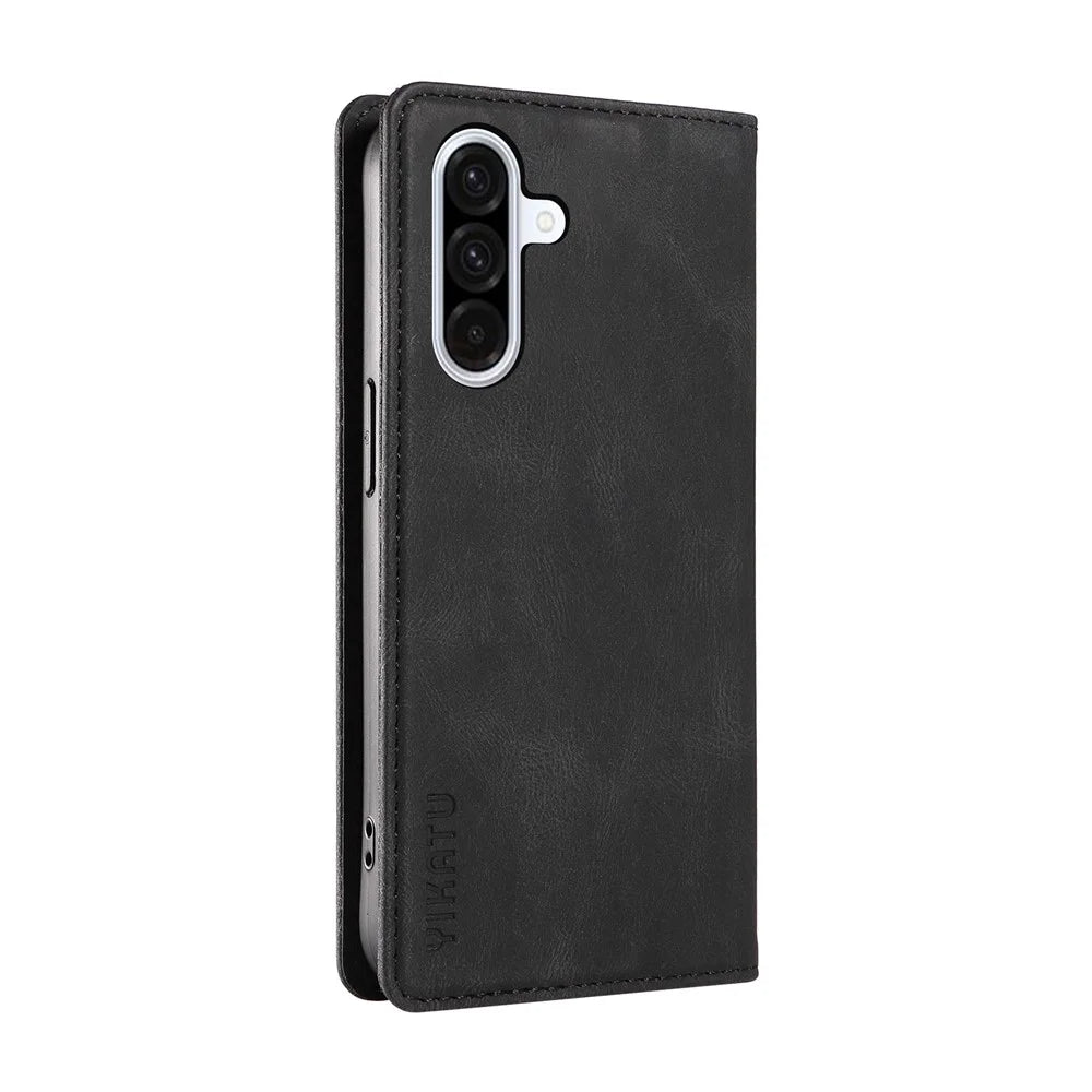 YIKATU For Samsung Galaxy A36 5G Leather Cover  YK-004 Skin-Touch Wallet Phone Cases - Black - 6