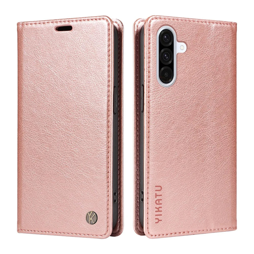 YIKATU For Samsung Galaxy A56 5G / M56 5G Wallet Case  YK-006 Magnetic Closure Leather Phone Cover Litchi Texture - Rose Gold - 1