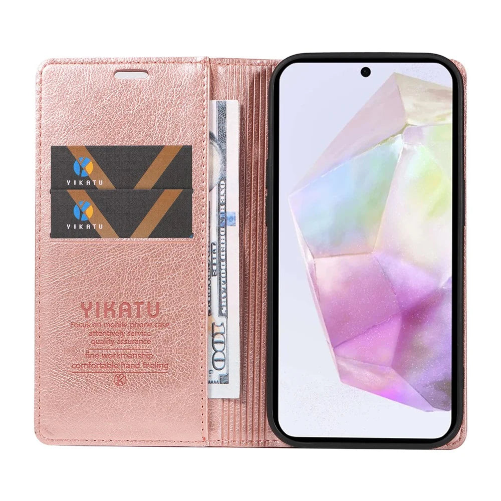 YIKATU For Samsung Galaxy A56 5G / M56 5G Wallet Case  YK-006 Magnetic Closure Leather Phone Cover Litchi Texture - Rose Gold - 2