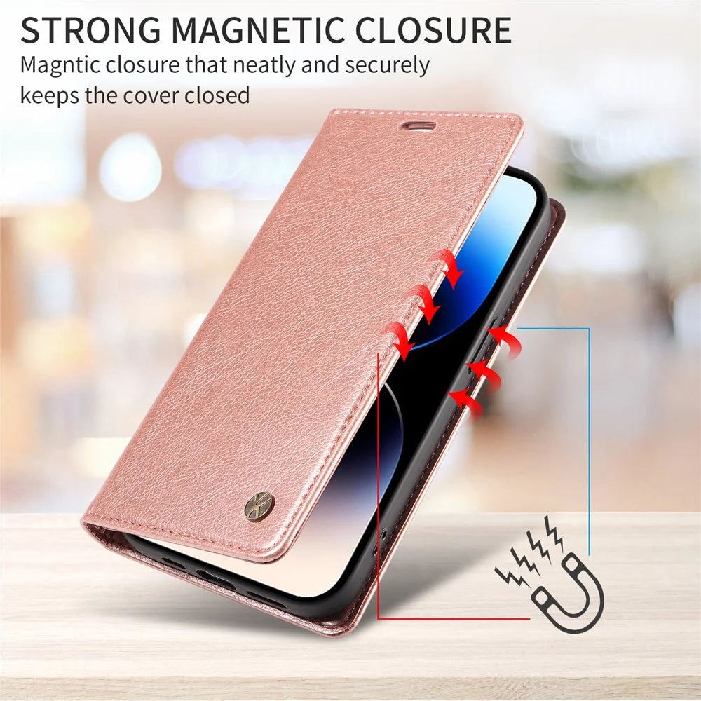 YIKATU For Samsung Galaxy A56 5G / M56 5G Wallet Case  YK-006 Magnetic Closure Leather Phone Cover Litchi Texture - Rose Gold - 3
