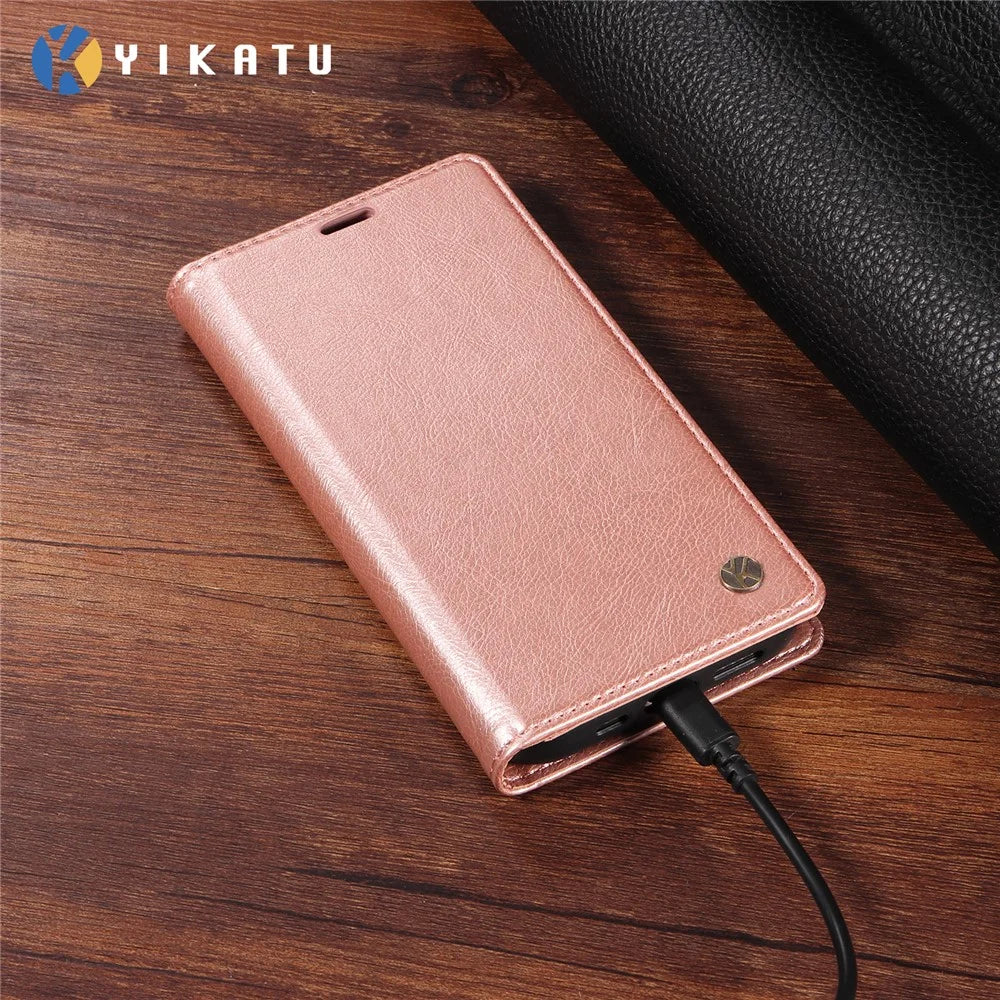 YIKATU For Samsung Galaxy A56 5G / M56 5G Wallet Case  YK-006 Magnetic Closure Leather Phone Cover Litchi Texture - Rose Gold - 4