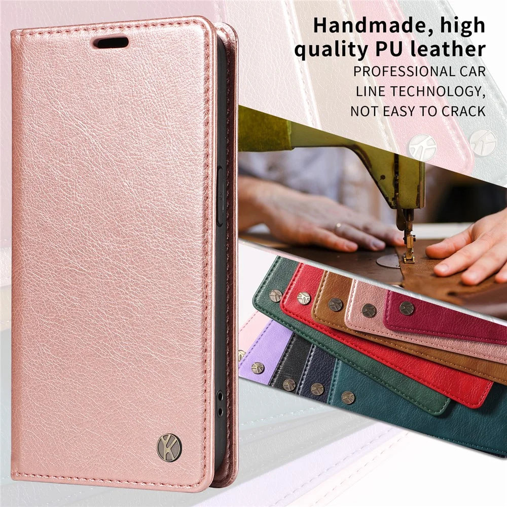 YIKATU For Samsung Galaxy A56 5G / M56 5G Wallet Case  YK-006 Magnetic Closure Leather Phone Cover Litchi Texture - Rose Gold - 5