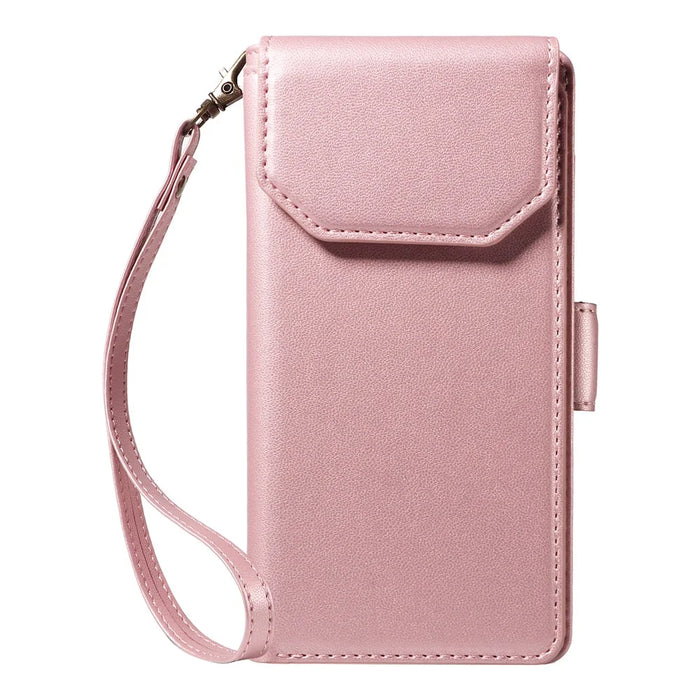 For Samsung Galaxy S25 Edge Case with Multi-Card Holder and Strap PU Leather Phone Cover Stand - Rose Gold - 7