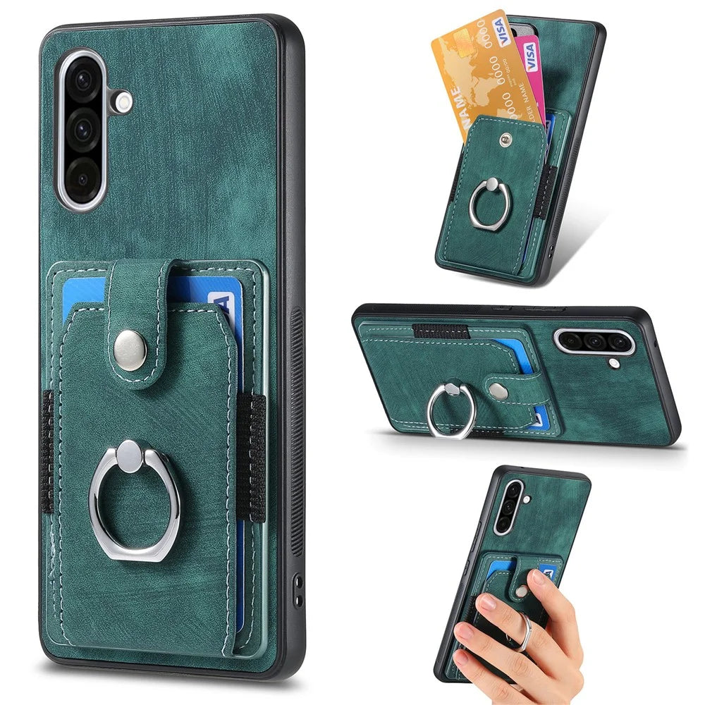 For Samsung Galaxy A36 5G Phone Case Leather Back Cover with Card Slots Kickstand - Green - 1