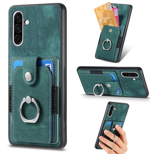 For Samsung Galaxy A36 5G Phone Case Leather Back Cover with Card Slots Kickstand - Green - 1