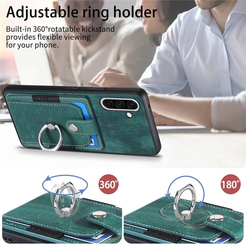 For Samsung Galaxy A36 5G Phone Case Leather Back Cover with Card Slots Kickstand - Green - 2