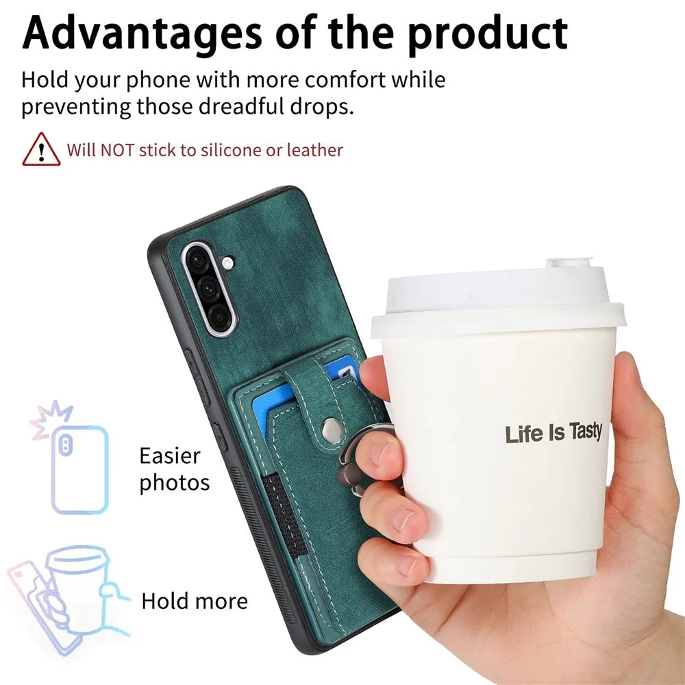 For Samsung Galaxy A36 5G Phone Case Leather Back Cover with Card Slots Kickstand - Green - 4