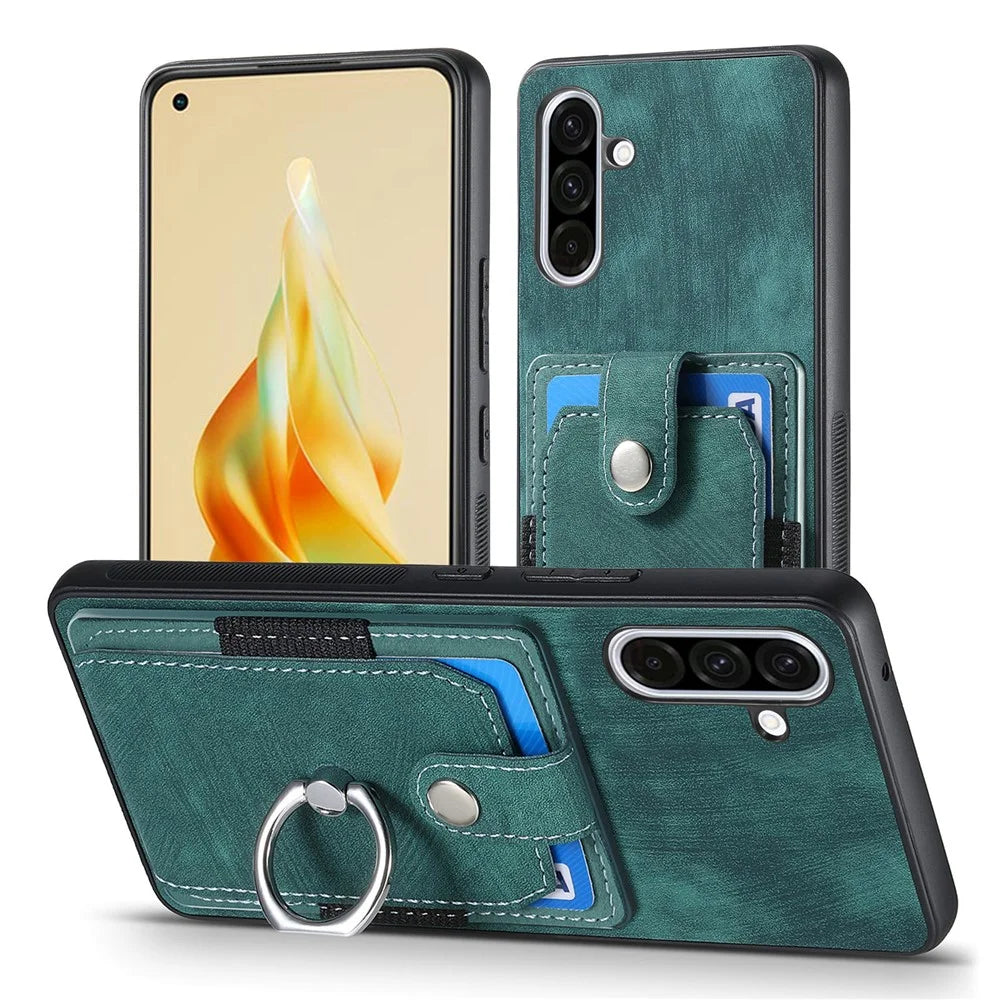 For Samsung Galaxy A36 5G Phone Case Leather Back Cover with Card Slots Kickstand - Green - 5