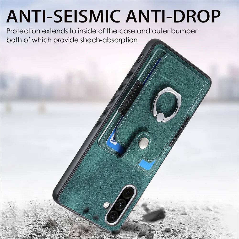 For Samsung Galaxy A36 5G Phone Case Leather Back Cover with Card Slots Kickstand - Green - 6