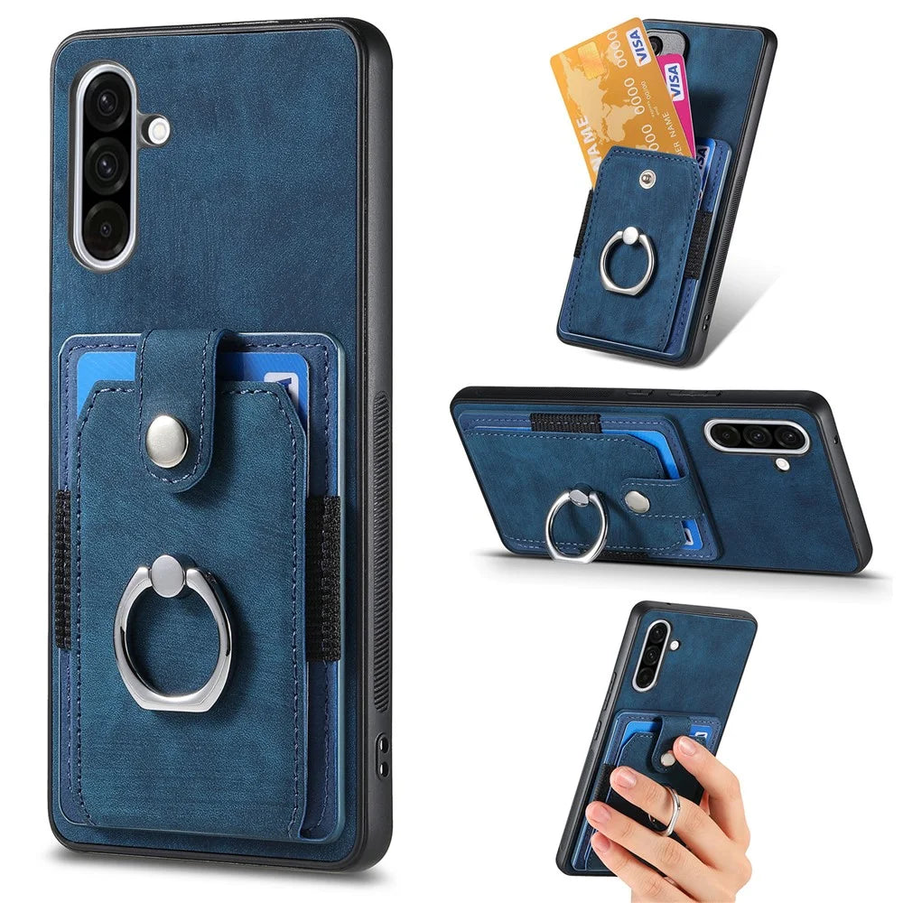 For Samsung Galaxy A56 5G Phone Case Leather Back Cover with Card Slots Kickstand - Blue - 1
