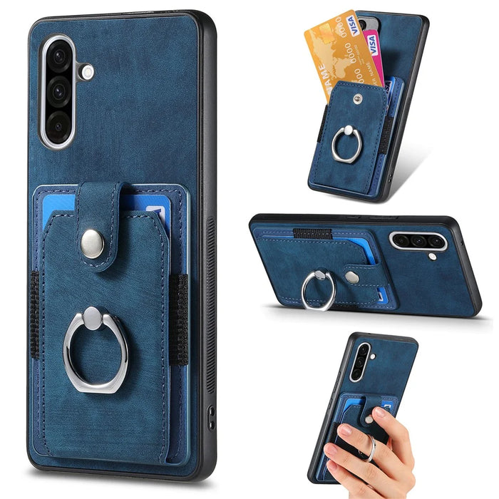 For Samsung Galaxy A56 5G Phone Case Leather Back Cover with Card Slots Kickstand - Blue - 1
