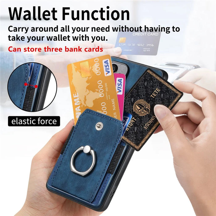 For Samsung Galaxy A56 5G Phone Case Leather Back Cover with Card Slots Kickstand - Blue - 2