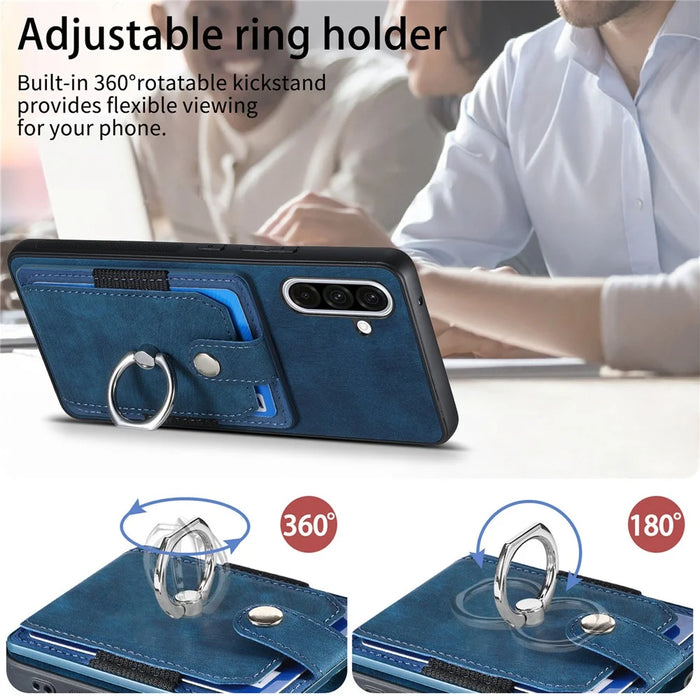 For Samsung Galaxy A56 5G Phone Case Leather Back Cover with Card Slots Kickstand - Blue - 3