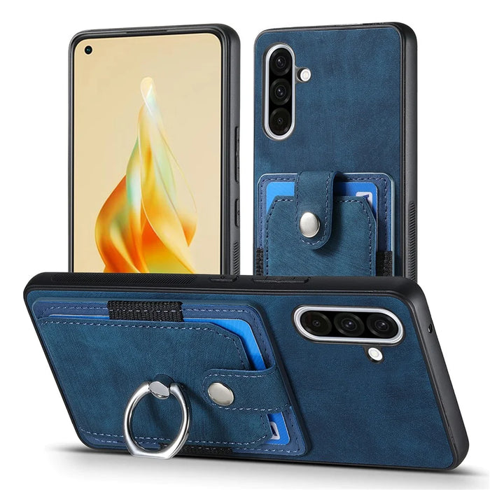 For Samsung Galaxy A56 5G Phone Case Leather Back Cover with Card Slots Kickstand - Blue - 6