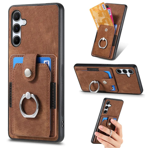 For Samsung Galaxy A35 5G Phone Case Leather Back Cover with Card Slots Kickstand - Brown - 1