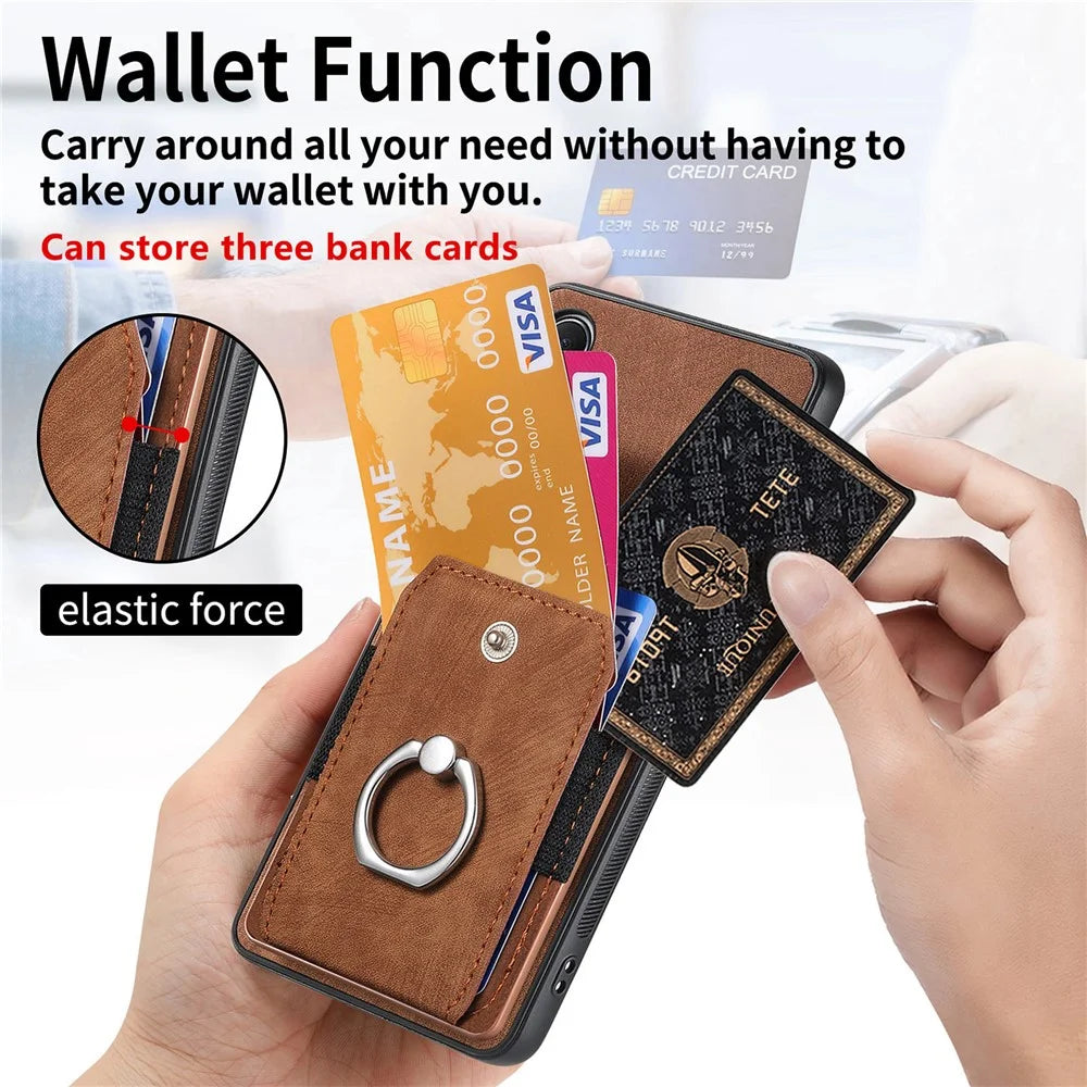 For Samsung Galaxy A35 5G Phone Case Leather Back Cover with Card Slots Kickstand - Brown - 2