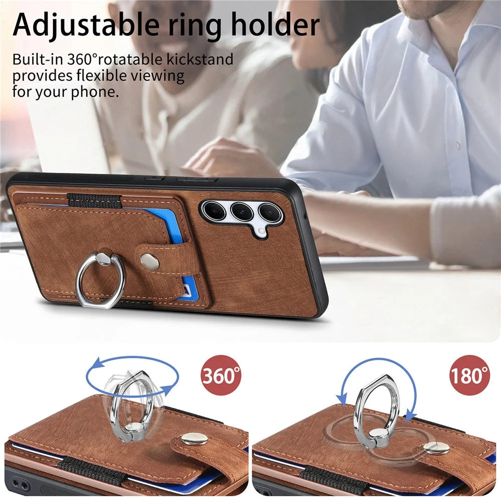 For Samsung Galaxy A35 5G Phone Case Leather Back Cover with Card Slots Kickstand - Brown - 3