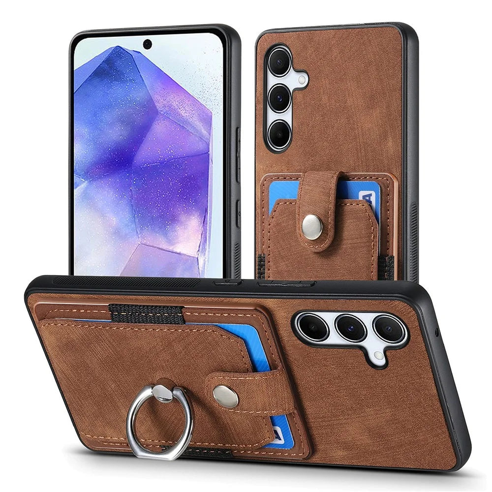 For Samsung Galaxy A35 5G Phone Case Leather Back Cover with Card Slots Kickstand - Brown - 6