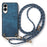 For Samsung Galaxy S25 Edge Retro Leather Phone Back Cover with Adjustable Strap - Blue - 2
