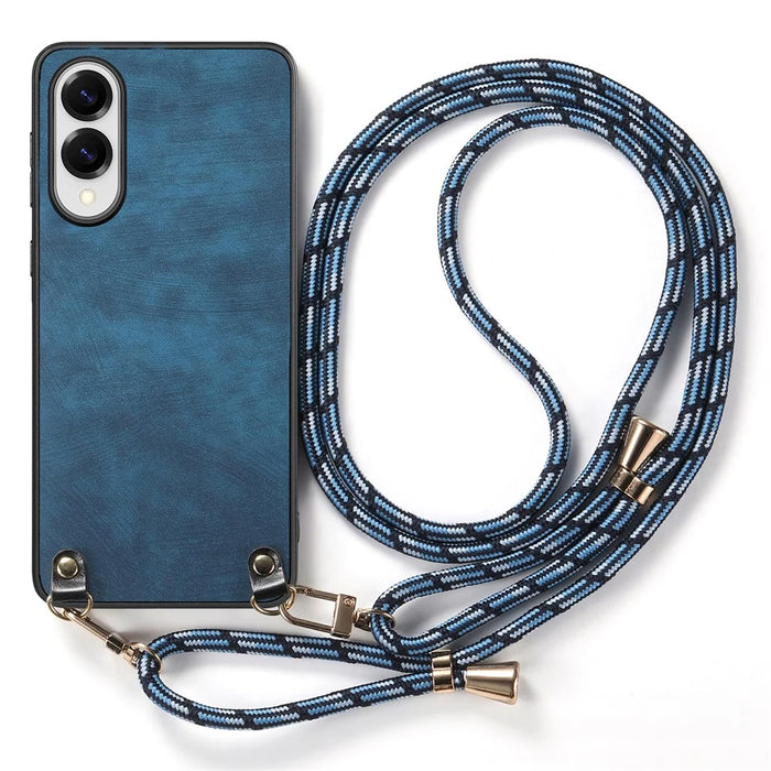 For Samsung Galaxy S25 Edge Retro Leather Phone Back Cover with Adjustable Strap - Blue - 2