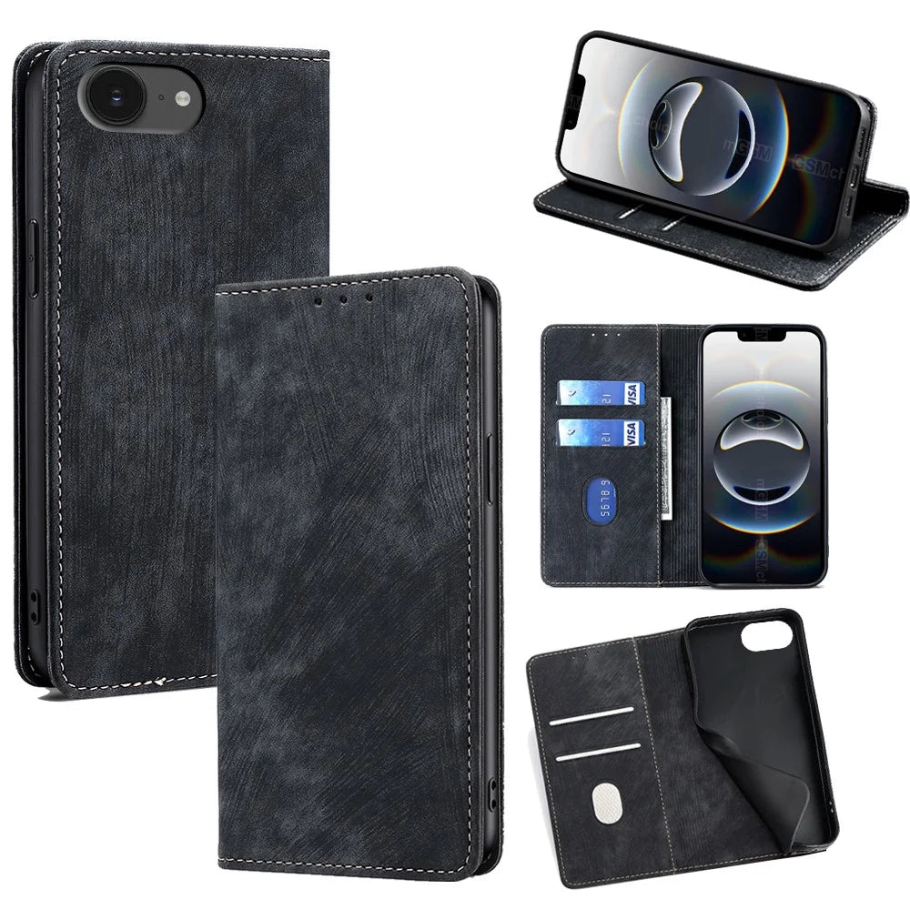 For iPhone 17e / 16e Case RFID Blocking Wallet Leather Phone Cover - Black - 1