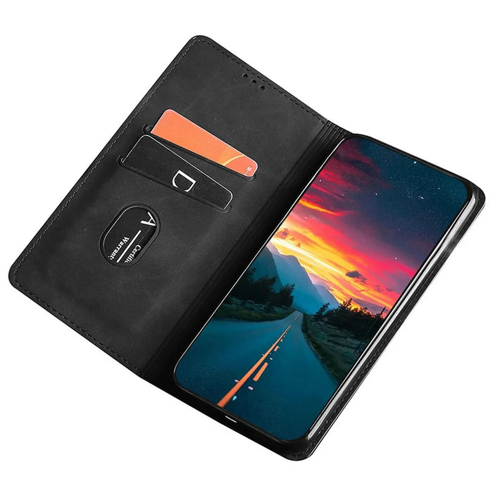 For iPhone 17e / 16e Card Holder Case PU Leather Magnetic Closing Phone Cover - Black - 2