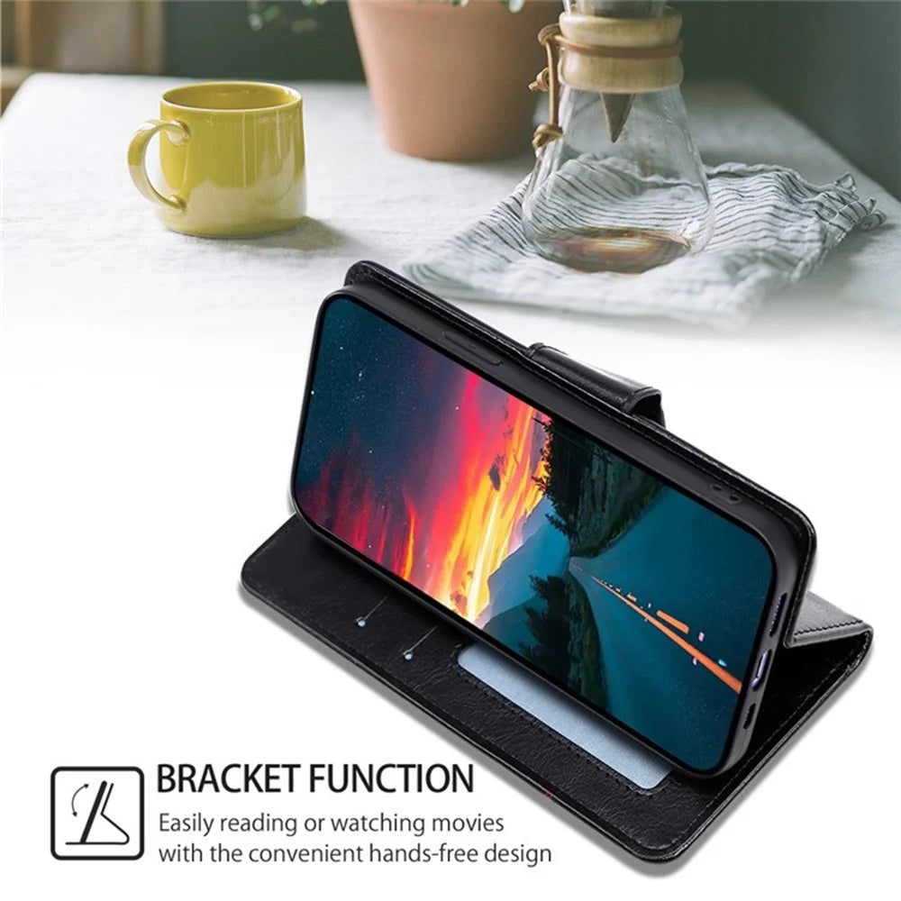 For iPhone 17e / 16e Case Wallet PU Leather + TPU Folding Stand Phone Cover - Black - 3