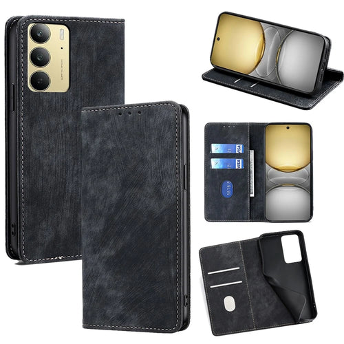 For Realme C75 4G / Realme 14x 5G Case RFID Blocking Wallet Leather Phone Cover - Black - 1