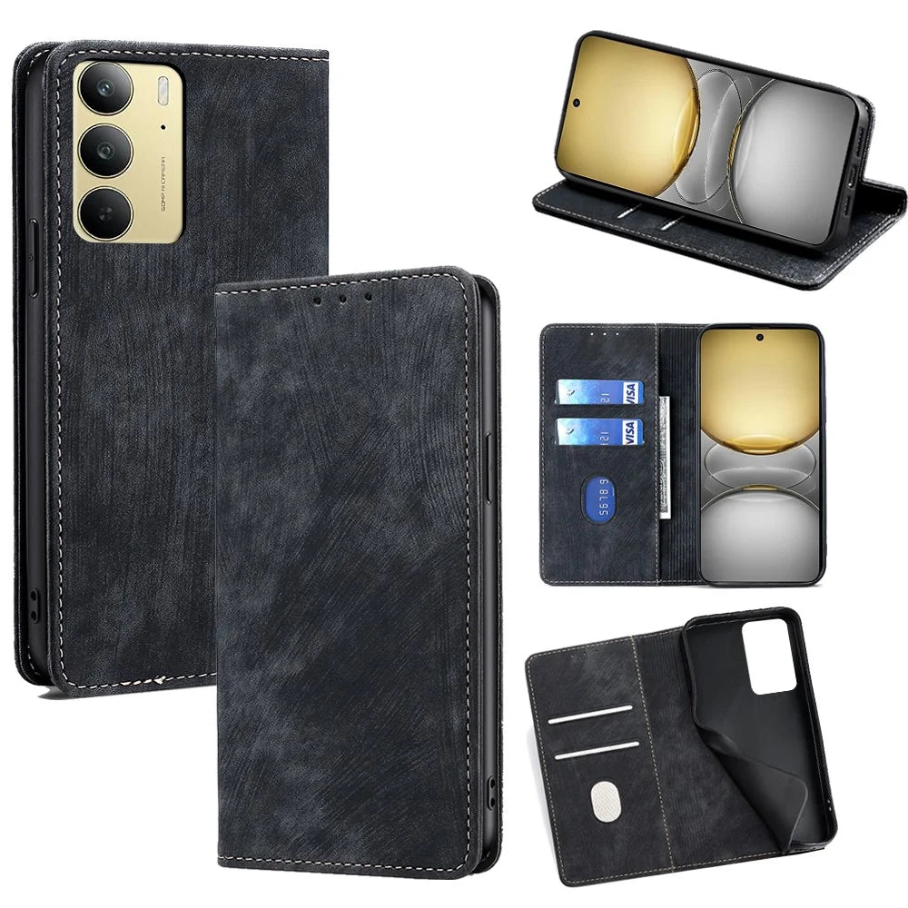 For Realme C75 4G / Realme 14x 5G Case RFID Blocking Wallet Leather Phone Cover - Black - 1
