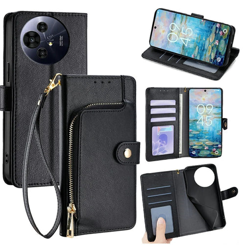 For TCL 50 Pro NxtPaper 5G / TCL 50 NxtPaper 5G Case Zipper Pocket PU Leather Wallet Flip Phone Cover - Black - 1