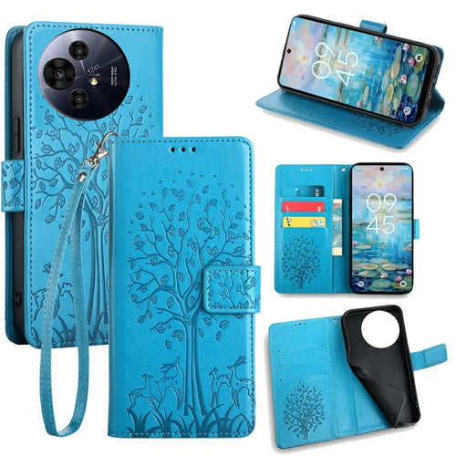 For TCL 50 Pro NxtPaper 5G / 50 NxtPaper 5G Case PU Leather Wallet Phone Cover Tree Deer Imprinted - Blue - 1