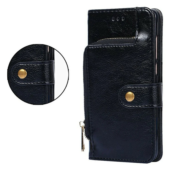 For TCL 503 Case Zipper Pocket PU Leather Wallet Flip Phone Cover - Black - 6
