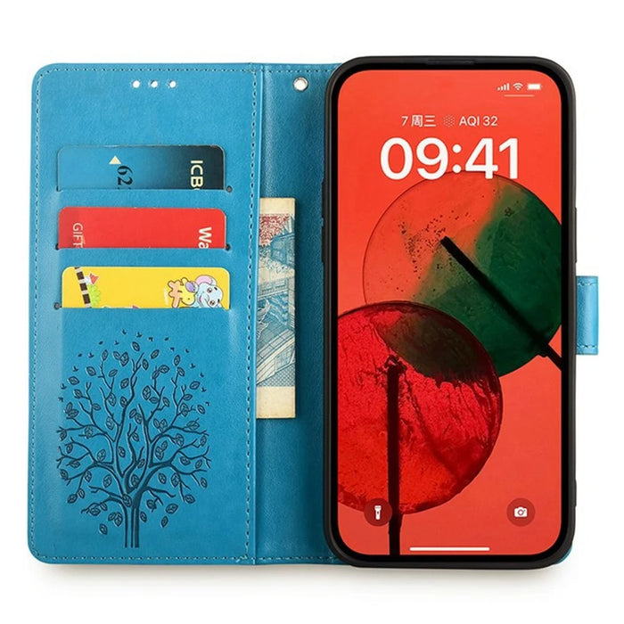 For TCL 503 Case PU Leather Wallet Phone Cover Tree Deer Imprinted - Blue - 2