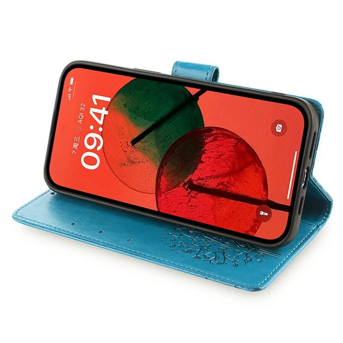 For TCL 503 Case PU Leather Wallet Phone Cover Tree Deer Imprinted - Blue - 3