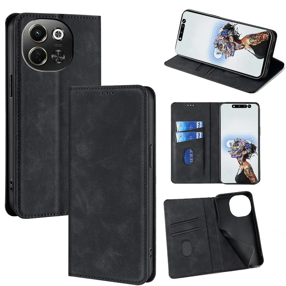 For TECNO Pova 6 Neo 5G / Spark 30 5G Card Holder Case PU Leather Magnetic Closing Phone Cover - Black - 1