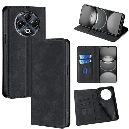For TECNO Spark 30 4G Card Holder Case PU Leather Magnetic Closing Phone Cover - Black - 1