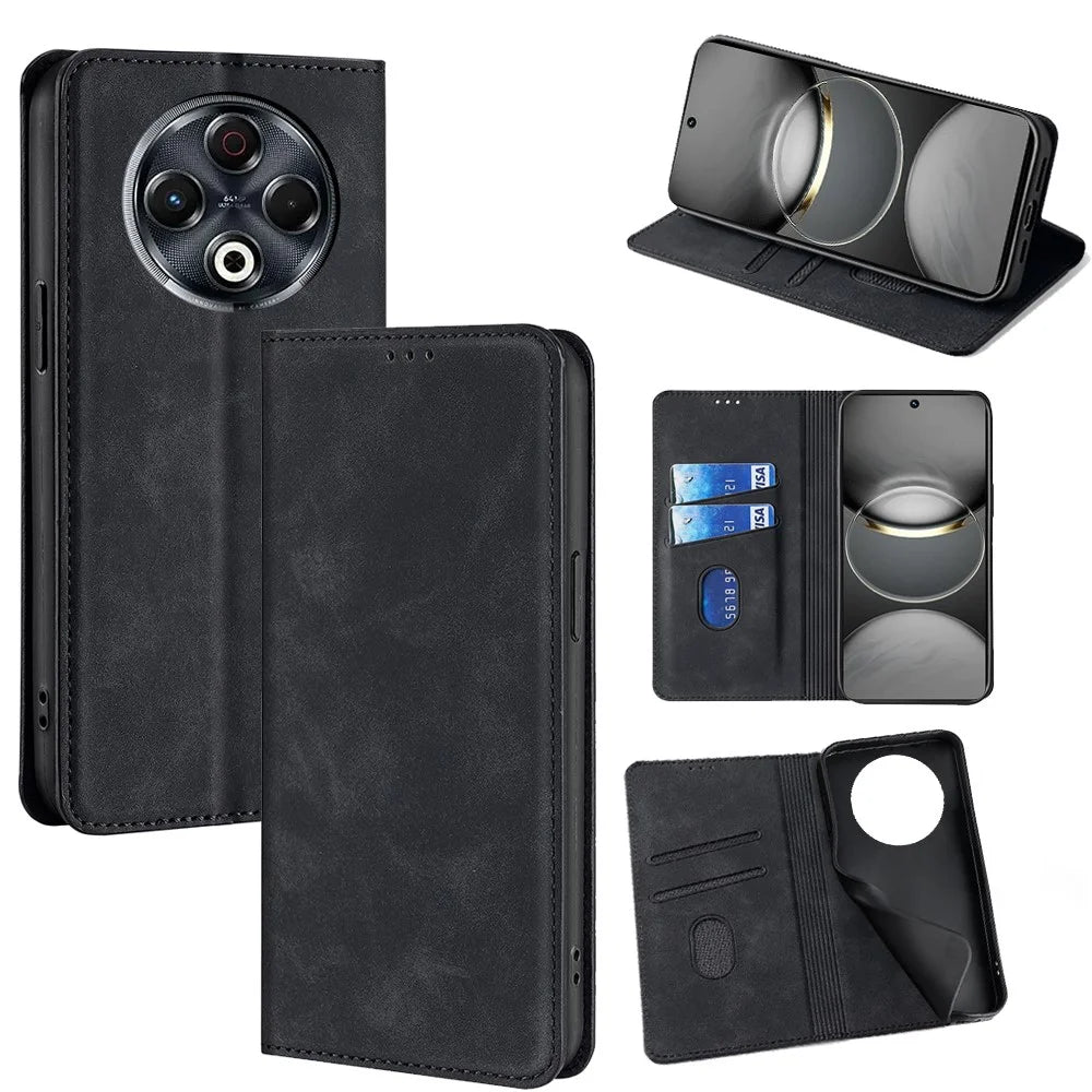 For TECNO Spark 30 4G Card Holder Case PU Leather Magnetic Closing Phone Cover - Black - 1