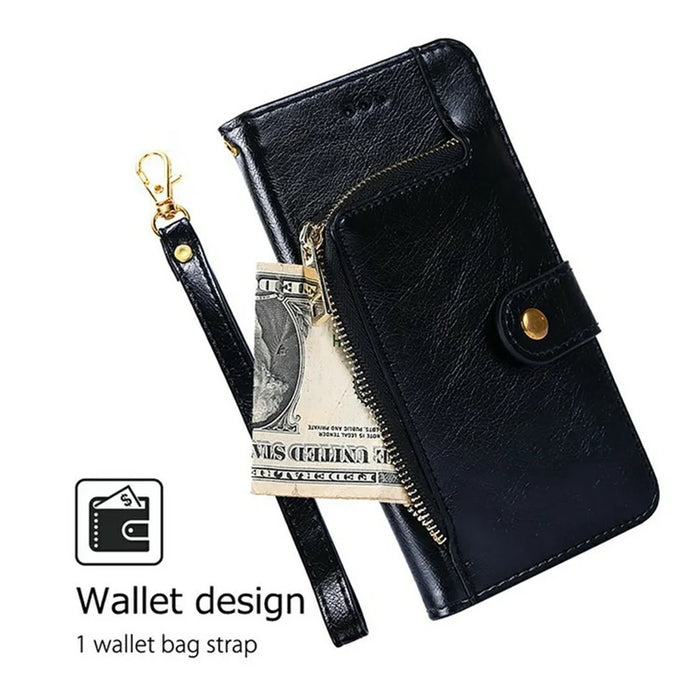 For TECNO Spark 30 4G Case Zipper Pocket PU Leather Wallet Flip Phone Cover - Black - 4
