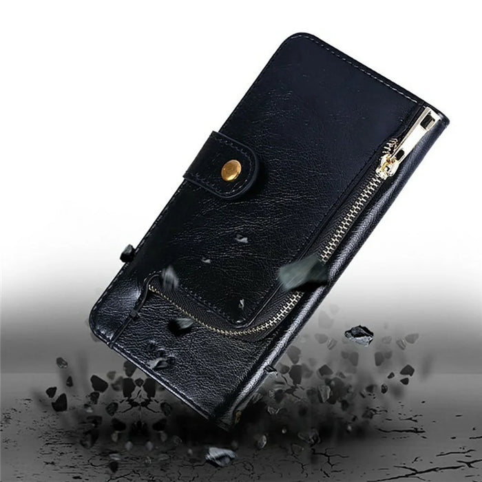 For TECNO Spark 30 4G Case Zipper Pocket PU Leather Wallet Flip Phone Cover - Black - 7