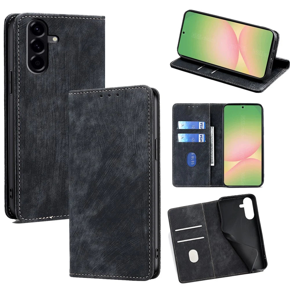 For Samsung Galaxy A56 5G Case RFID Blocking Wallet Leather Phone Cover - Black - 1