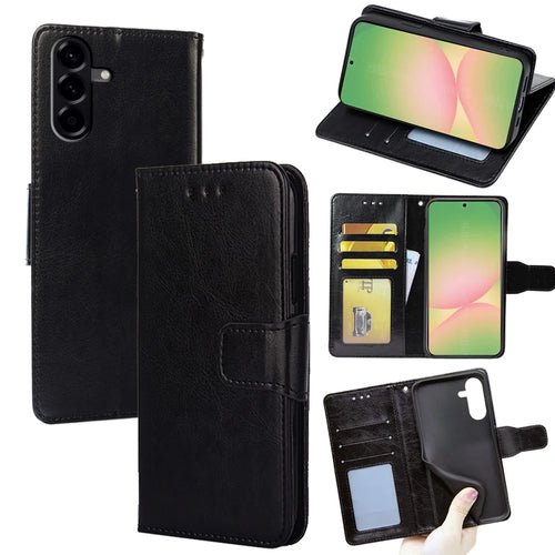 For Samsung Galaxy A56 5G Case Wallet PU Leather + TPU Folding Stand Phone Cover - Black - 1