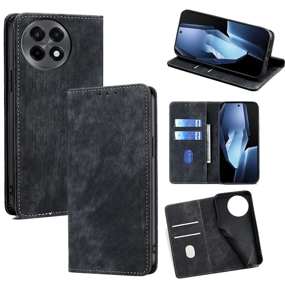 For OnePlus Ace 5 Pro 5G  /  Ace 5 5G Case RFID Blocking Wallet Leather Phone Cover - Black - 1