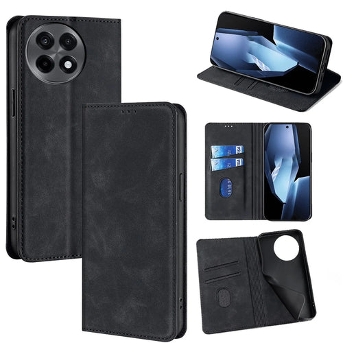 For OnePlus Ace 5 Pro 5G / Ace 5 5G Card Holder Case PU Leather Magnetic Closing Phone Cover - Black - 1