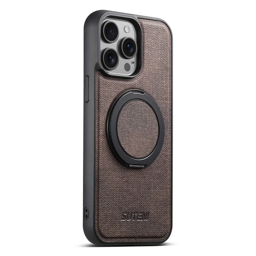 SUTENI G3 For iPhone 14 Pro Max Magnetic Case Rotating Ring Kickstand Jeans Texture PU TPU Phone Back Cover - Brown - 2