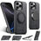 SUTENI G3 For iPhone 15 Pro Magnetic Case Rotating Ring Kickstand Jeans Texture PU TPU Phone Back Cover - Black - 1