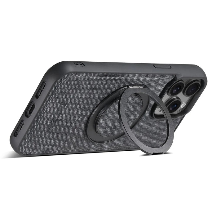 SUTENI G3 For iPhone 15 Pro Magnetic Case Rotating Ring Kickstand Jeans Texture PU TPU Phone Back Cover - Black - 4